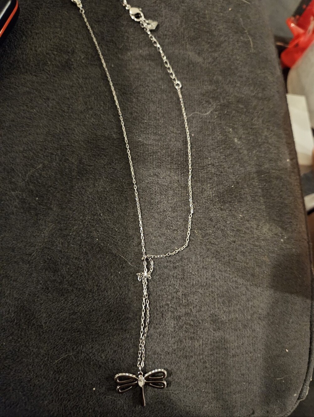 Swarovski Rhodium Plated Dragonfly Necklace Adjustable Retired 2014